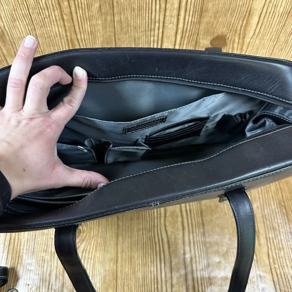 Lavender Briefcase Shoulder Work Hobo Satchel‎ Tote Bag Black Leather